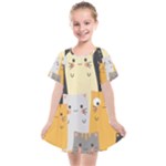 Seamless Pattern Cute Cat Cartoons Kids  Smock Dress