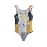 Seamless Pattern Cute Cat Cartoons Kids  Frill Swimsuit