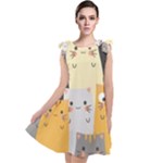 Seamless Pattern Cute Cat Cartoons Tie Up Tunic Dress