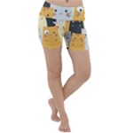 Seamless Pattern Cute Cat Cartoons Lightweight Velour Yoga Shorts