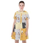 Seamless Pattern Cute Cat Cartoons Sailor Dress
