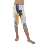 Seamless Pattern Cute Cat Cartoons Kids  Lightweight Velour Capri Leggings 