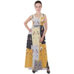 Seamless Pattern Cute Cat Cartoons Empire Waist Velour Maxi Dress