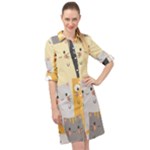 Seamless Pattern Cute Cat Cartoons Long Sleeve Mini Shirt Dress