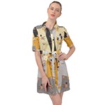 Seamless Pattern Cute Cat Cartoons Belted Shirt Dress