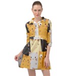 Seamless Pattern Cute Cat Cartoons Mini Skater Shirt Dress