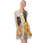 Seamless Pattern Cute Cat Cartoons Sleeveless Shirt Dress