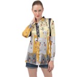 Seamless Pattern Cute Cat Cartoons Long Sleeve Satin Shirt