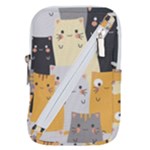 Seamless Pattern Cute Cat Cartoons Belt Pouch Bag (Large)