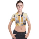 Seamless Pattern Cute Cat Cartoons Short Sleeve Cropped Jacket