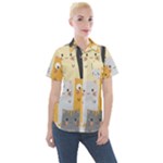 Seamless Pattern Cute Cat Cartoons Women s Short Sleeve Pocket Shirt