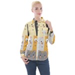Seamless Pattern Cute Cat Cartoons Women s Long Sleeve Pocket Shirt