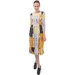 Seamless Pattern Cute Cat Cartoons Ruffle End Midi Chiffon Dress