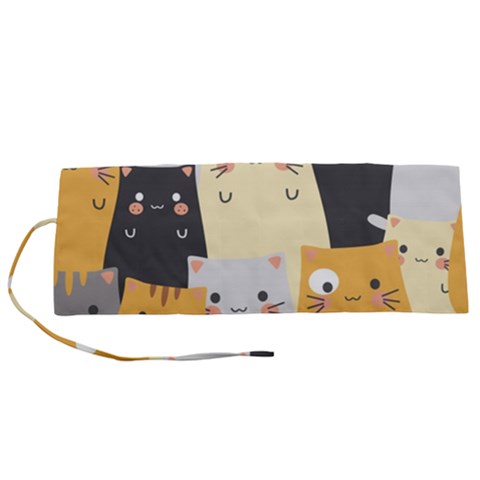 Seamless Pattern Cute Cat Cartoons Roll Up Canvas Pencil Holder (S) from ArtsNow.com