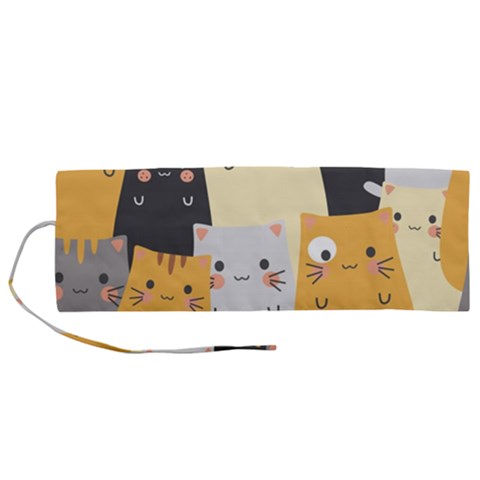 Seamless Pattern Cute Cat Cartoons Roll Up Canvas Pencil Holder (M) from ArtsNow.com