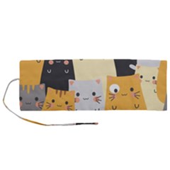 Seamless Pattern Cute Cat Cartoons Roll Up Canvas Pencil Holder (M) from ArtsNow.com