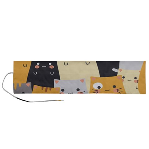 Seamless Pattern Cute Cat Cartoons Roll Up Canvas Pencil Holder (L) from ArtsNow.com
