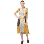 Seamless Pattern Cute Cat Cartoons Keyhole Neckline Chiffon Dress