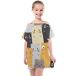 Seamless Pattern Cute Cat Cartoons Kids  One Piece Chiffon Dress