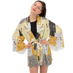 Seamless Pattern Cute Cat Cartoons Long Sleeve Kimono
