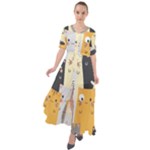 Seamless Pattern Cute Cat Cartoons Waist Tie Boho Maxi Dress