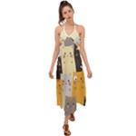 Seamless Pattern Cute Cat Cartoons Halter Tie Back Dress 