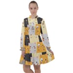 Seamless Pattern Cute Cat Cartoons All Frills Chiffon Dress