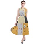 Seamless Pattern Cute Cat Cartoons Round Neck Boho Dress