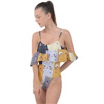 Seamless Pattern Cute Cat Cartoons Drape Piece Swimsuit