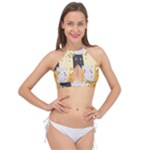 Seamless Pattern Cute Cat Cartoons Cross Front Halter Bikini Top