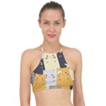 Seamless Pattern Cute Cat Cartoons Halter Bikini Top