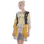 Seamless Pattern Cute Cat Cartoons Open Neck Shift Dress