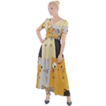 Seamless Pattern Cute Cat Cartoons Button Up Short Sleeve Maxi Dress