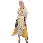 Seamless Pattern Cute Cat Cartoons Cross Front Sharkbite Hem Maxi Dress