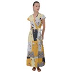 Seamless Pattern Cute Cat Cartoons Flutter Sleeve Maxi Dress