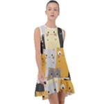 Seamless Pattern Cute Cat Cartoons Frill Swing Dress