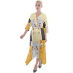 Seamless Pattern Cute Cat Cartoons Quarter Sleeve Wrap Front Maxi Dress