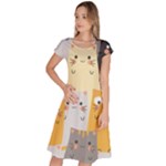 Seamless Pattern Cute Cat Cartoons Classic Short Sleeve Dress
