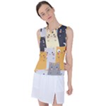 Seamless Pattern Cute Cat Cartoons Women s Sleeveless Sports Top
