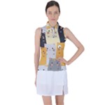 Seamless Pattern Cute Cat Cartoons Women s Sleeveless Polo T-Shirt