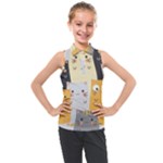Seamless Pattern Cute Cat Cartoons Kids  Sleeveless Polo T-Shirt