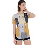 Seamless Pattern Cute Cat Cartoons Perpetual Short Sleeve T-Shirt