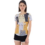 Seamless Pattern Cute Cat Cartoons Back Cut Out Sport T-Shirt