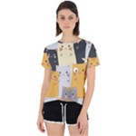 Seamless Pattern Cute Cat Cartoons Open Back Sport T-Shirt