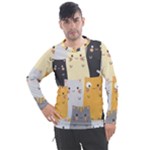 Seamless Pattern Cute Cat Cartoons Men s Pique Long Sleeve T-Shirt