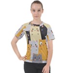 Seamless Pattern Cute Cat Cartoons Women s Sport Raglan T-Shirt