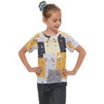 Seamless Pattern Cute Cat Cartoons Kids  Mesh Piece T-Shirt