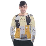 Seamless Pattern Cute Cat Cartoons Men s Long Sleeve Raglan T-Shirt