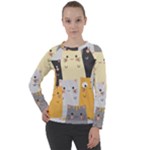 Seamless Pattern Cute Cat Cartoons Women s Long Sleeve Raglan T-Shirt