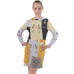 Seamless Pattern Cute Cat Cartoons Long Sleeve Hoodie Dress
